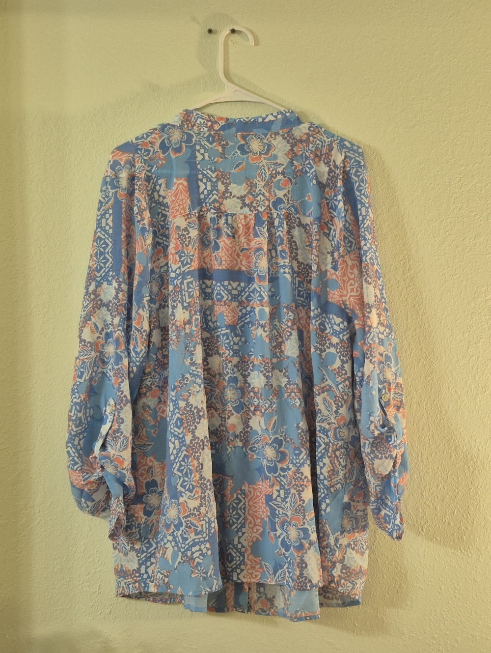 Ruby Rd. Blue Floral Button-Front Tunic with Pink Accents - Picture 2 of 2